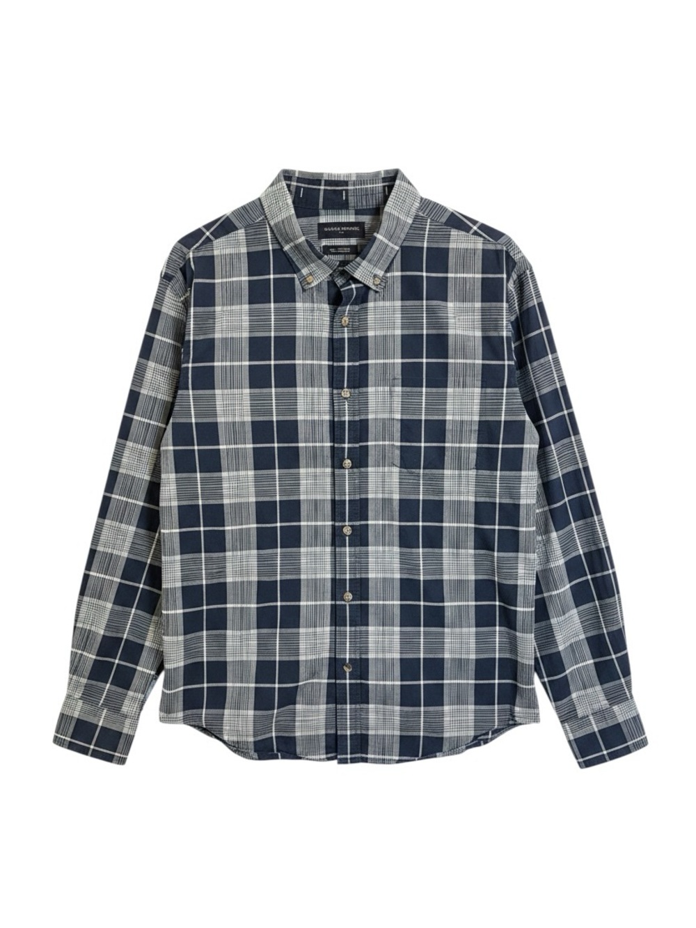 Banana Republic Men's Untucked Fit Plaid Button Down Shirt Navy Cream Cotton L